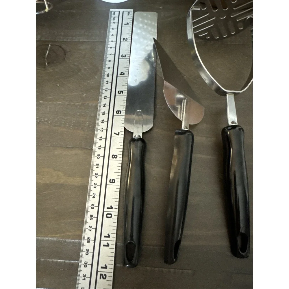 VTG Ekco USA Utensils Faux Wooden Handles Stainless Steel Pie, Cake, Potato Mash